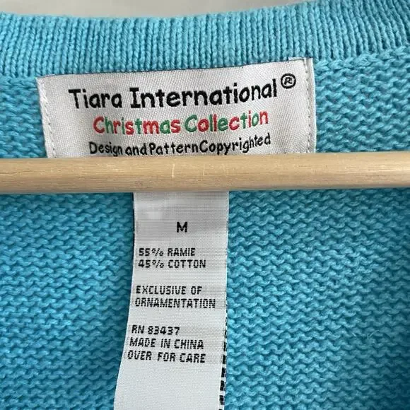 winter snowman embroidered blue vintage sweater vest by tiara international M - Picture 4 of 4